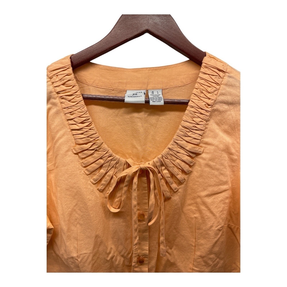 Caribbean Joe Button Down Top Size Large L Short Sleeve Orange Shimmer Blouse - Picture 2 of 5